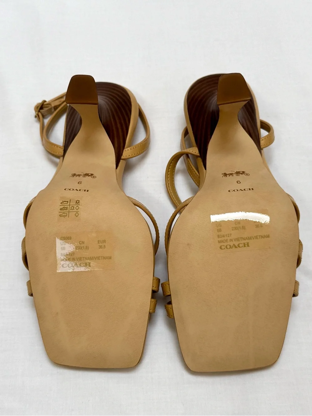 New COACH Kelsey Ankle Strap Sandal Tan 6 Strappy Evening Dress Shoes